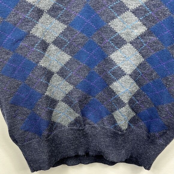 Tricots St. Raphael Blue Gray Argyle Virgin Wool Sweater Vest Large Knit - Picture 5 of 9